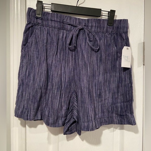 NWT Time & Tru Size S Blue Linen Blend Comfy Pull On Drawstring Shorts Pockets - Picture 1 of 16